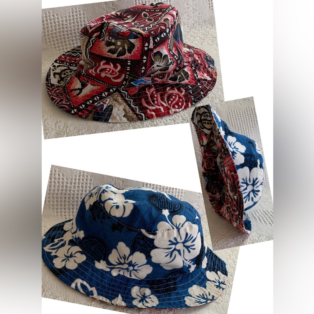 Reversible Hawaiian Print Bucket Hat Foldable Packable Beach Fishing Hiking Camp